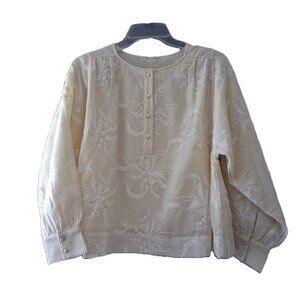 Aratta Beige with Cream Embroidered Long Sleeve Top Blouse NWT SZ M/L